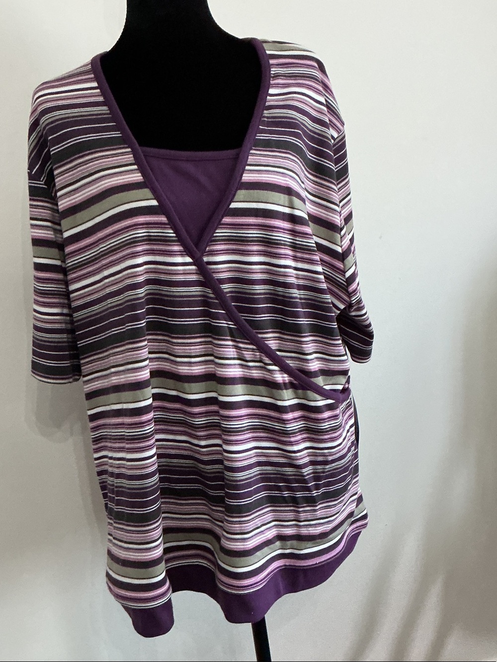 Pennington faux cross over front short sleeved purple pink green white see photo